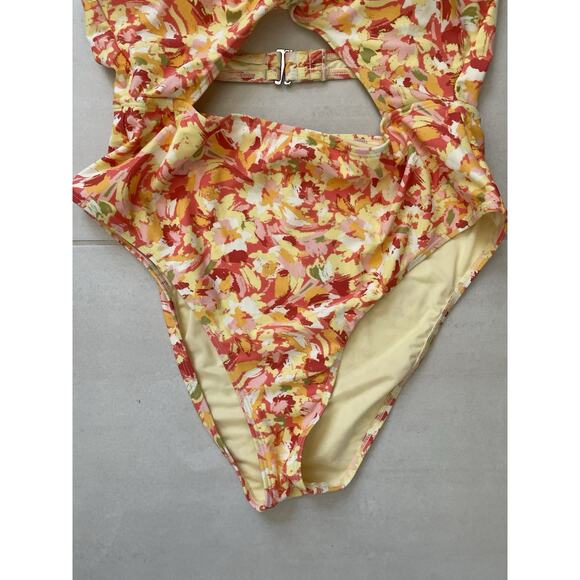 Cupshe Swim One Piece Swimsuit Cut Out Tropical Print Swimwear - Picture 4 of 11